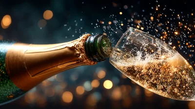 Champagne Pouring Into A Flute Glass