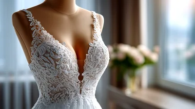 White Lace Wedding Dress On A Mannequin