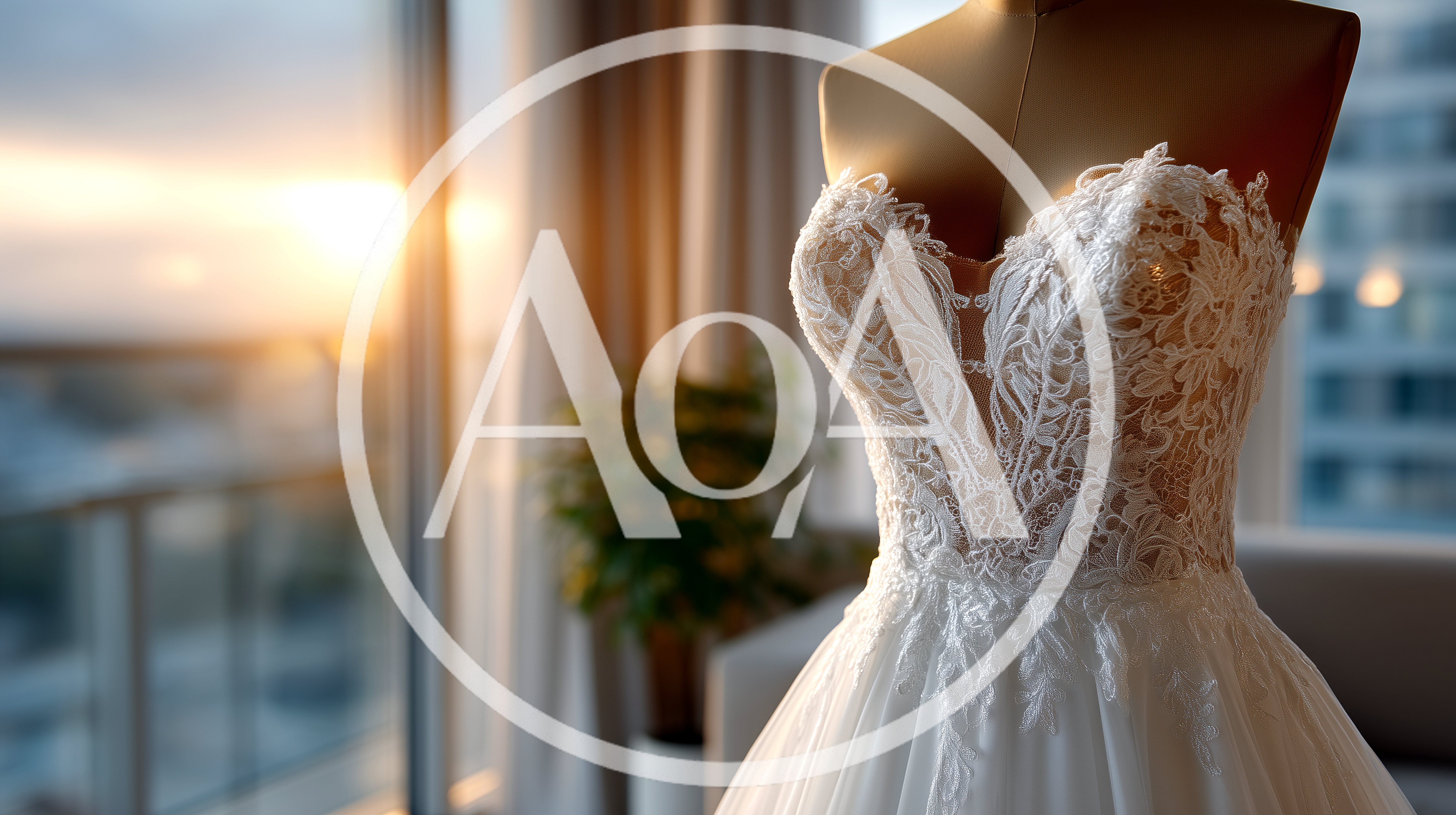 Elegant White Lace Wedding Dress On Mannequin