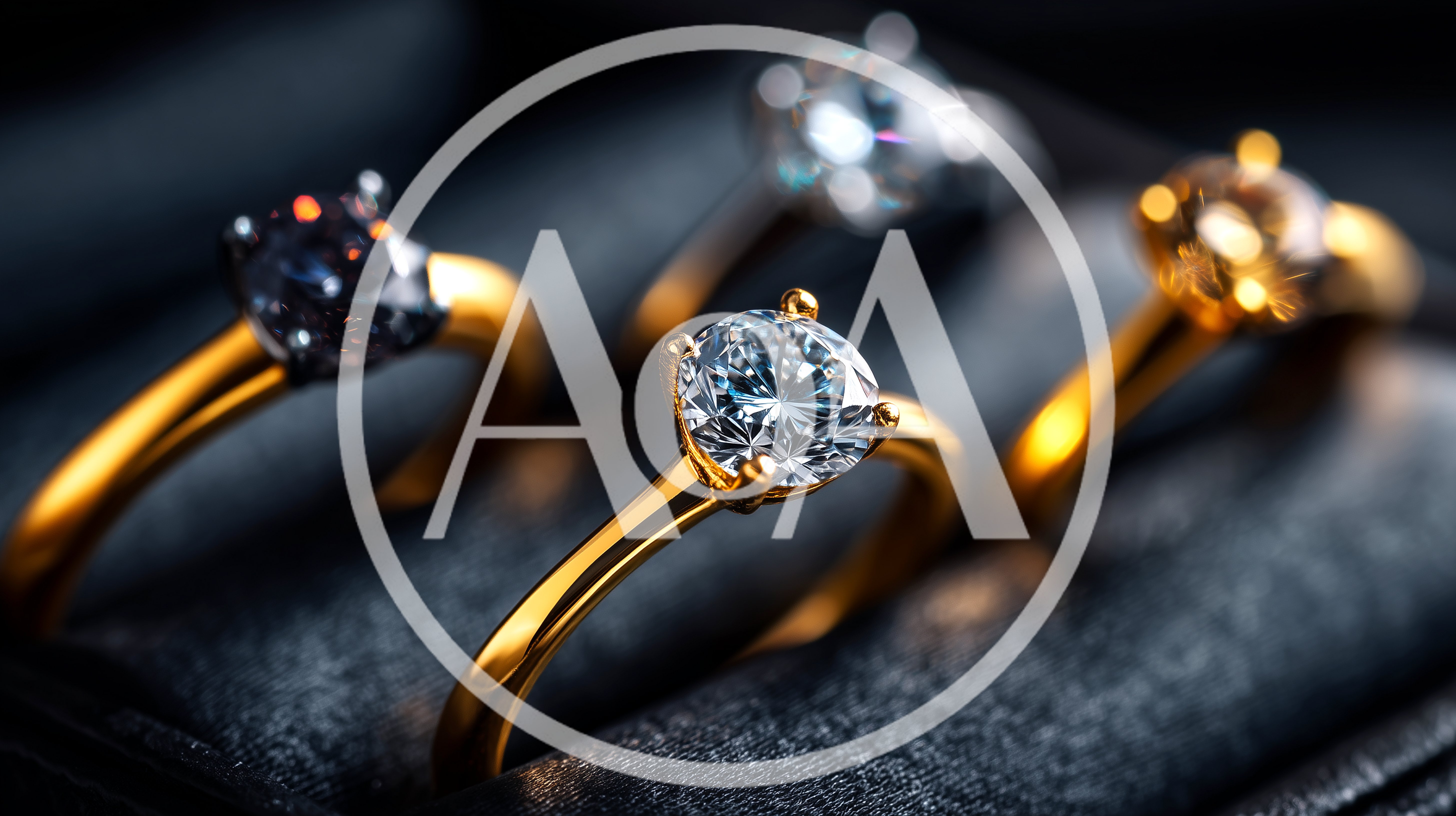 Close Up Of Three Elegant Gold Diamond Rings