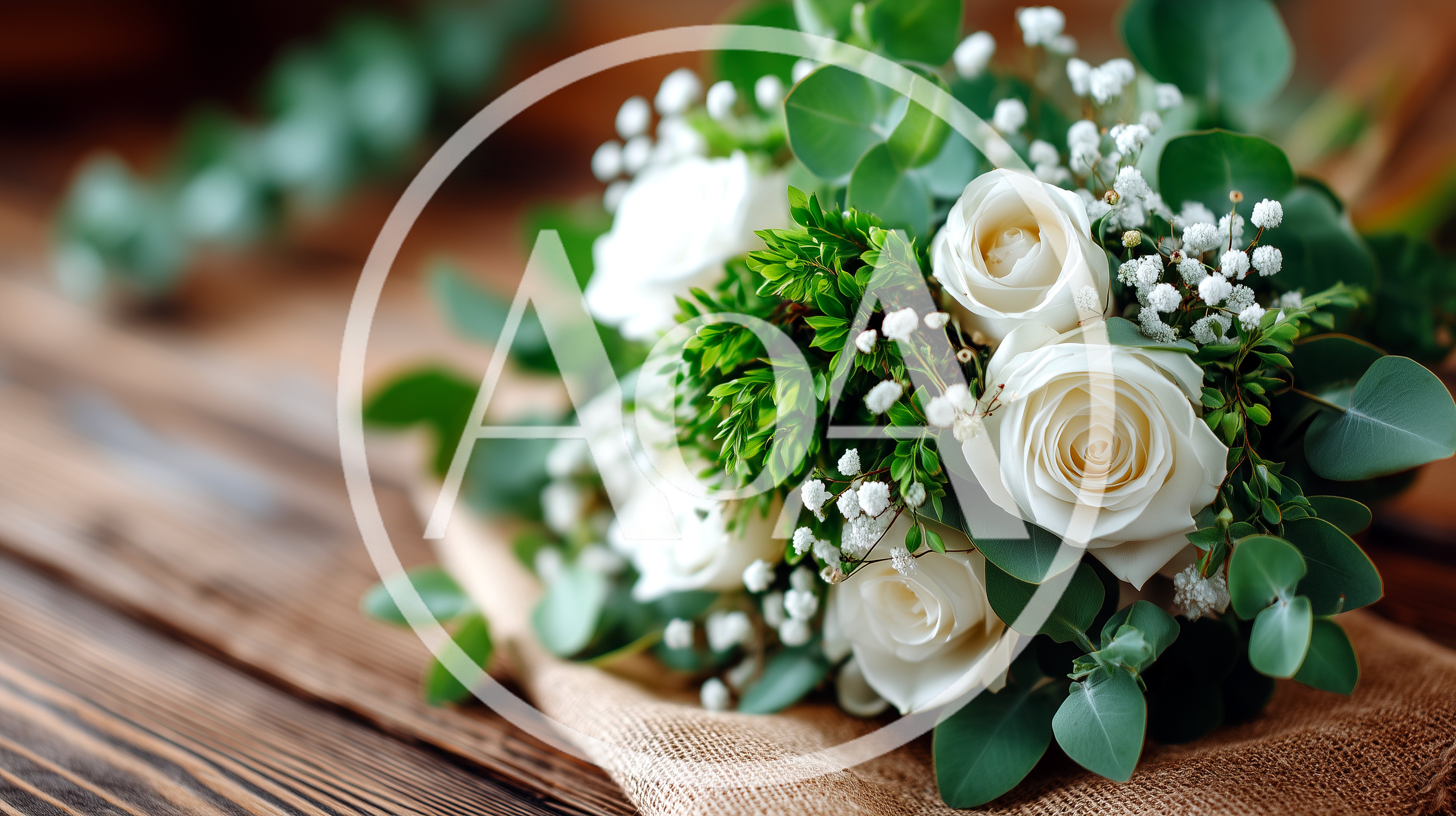 Elegant White Rose Wedding Bouquet on Rustic Wood