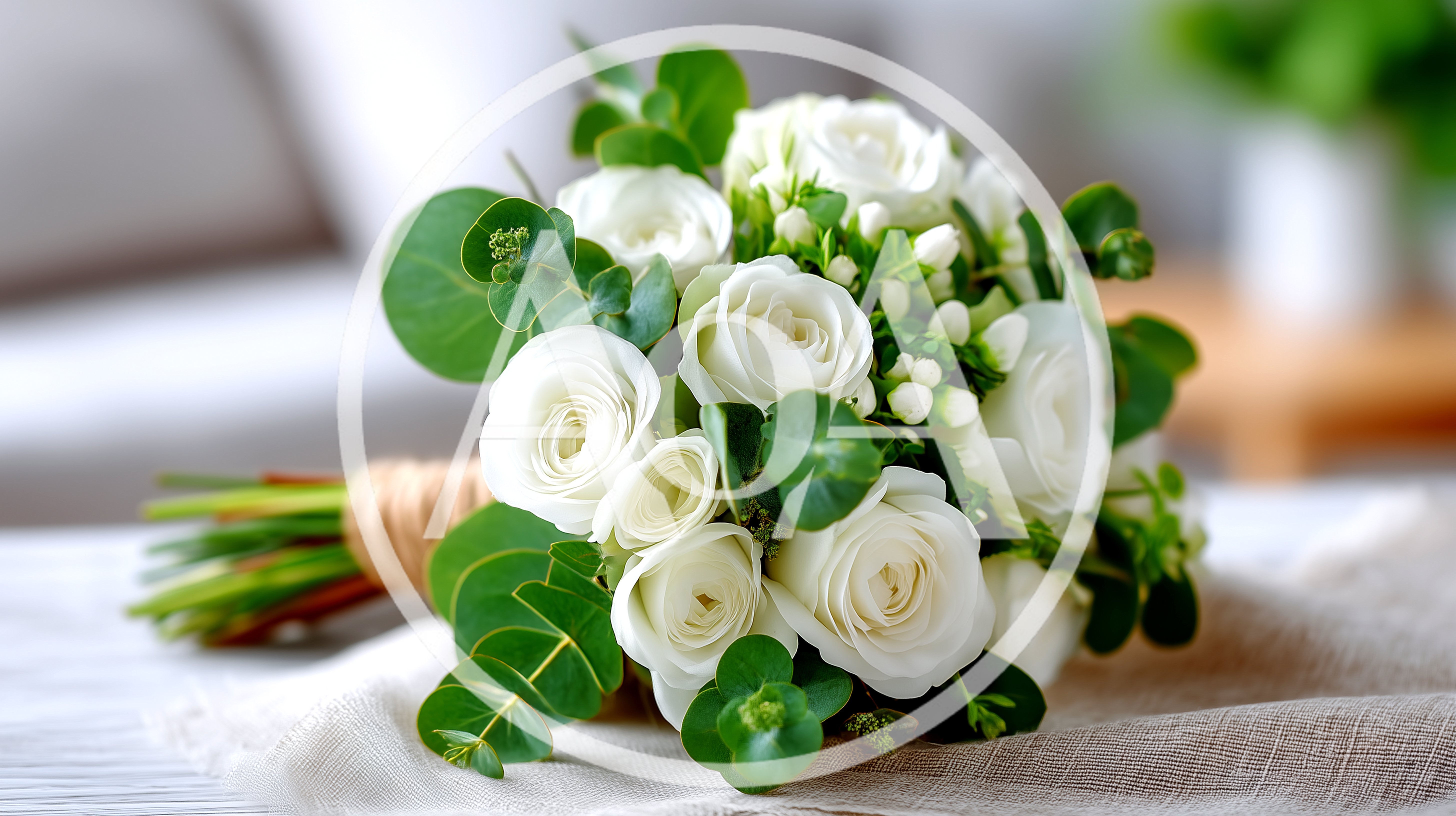 Elegant White Rose Wedding Bouquet With Eucalyptus