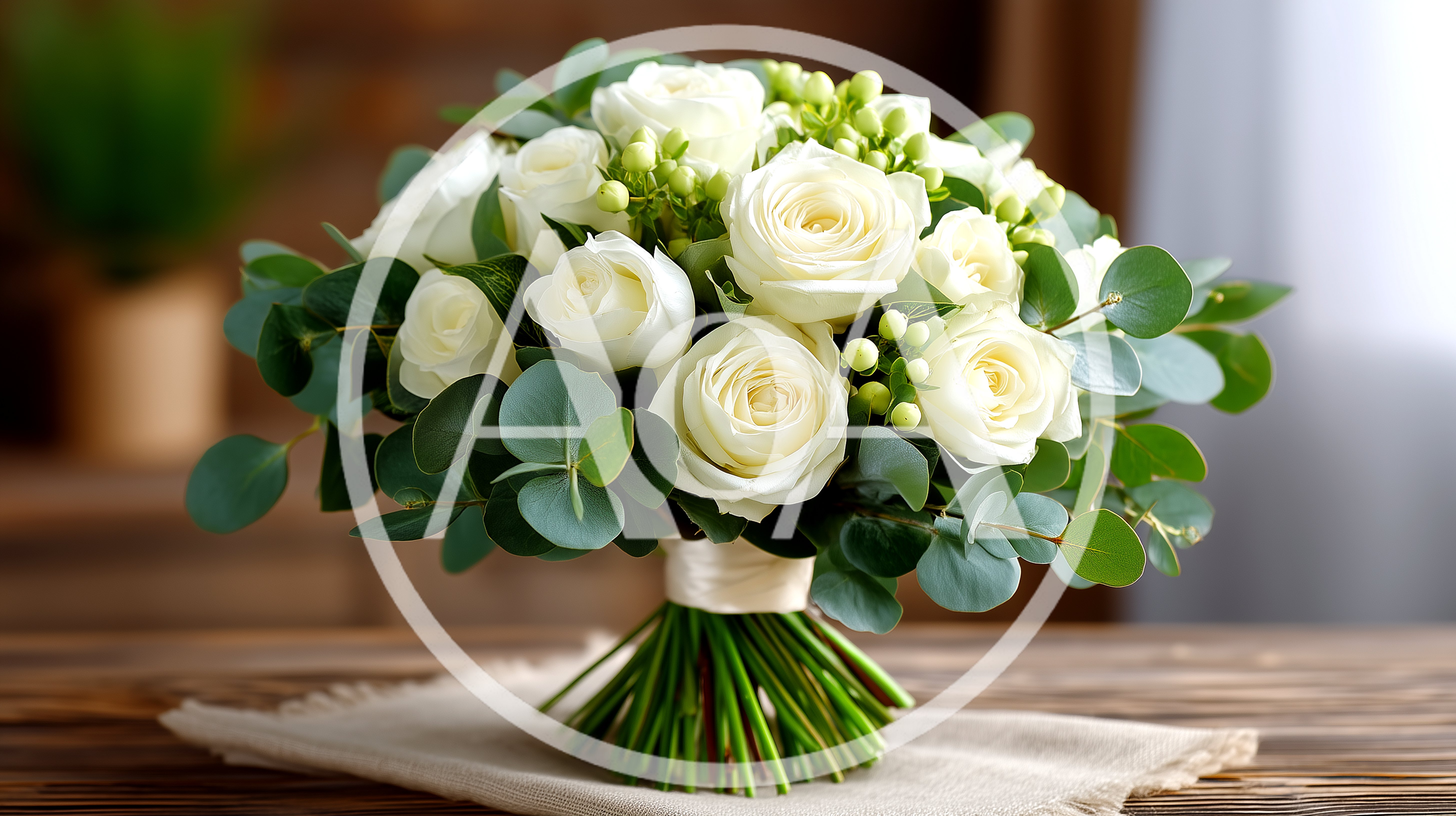 Elegant White Rose Bouquet With Eucalyptus Leaves