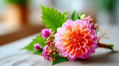 Beautiful Pink and Orange Dahlia Flower Boutonniere