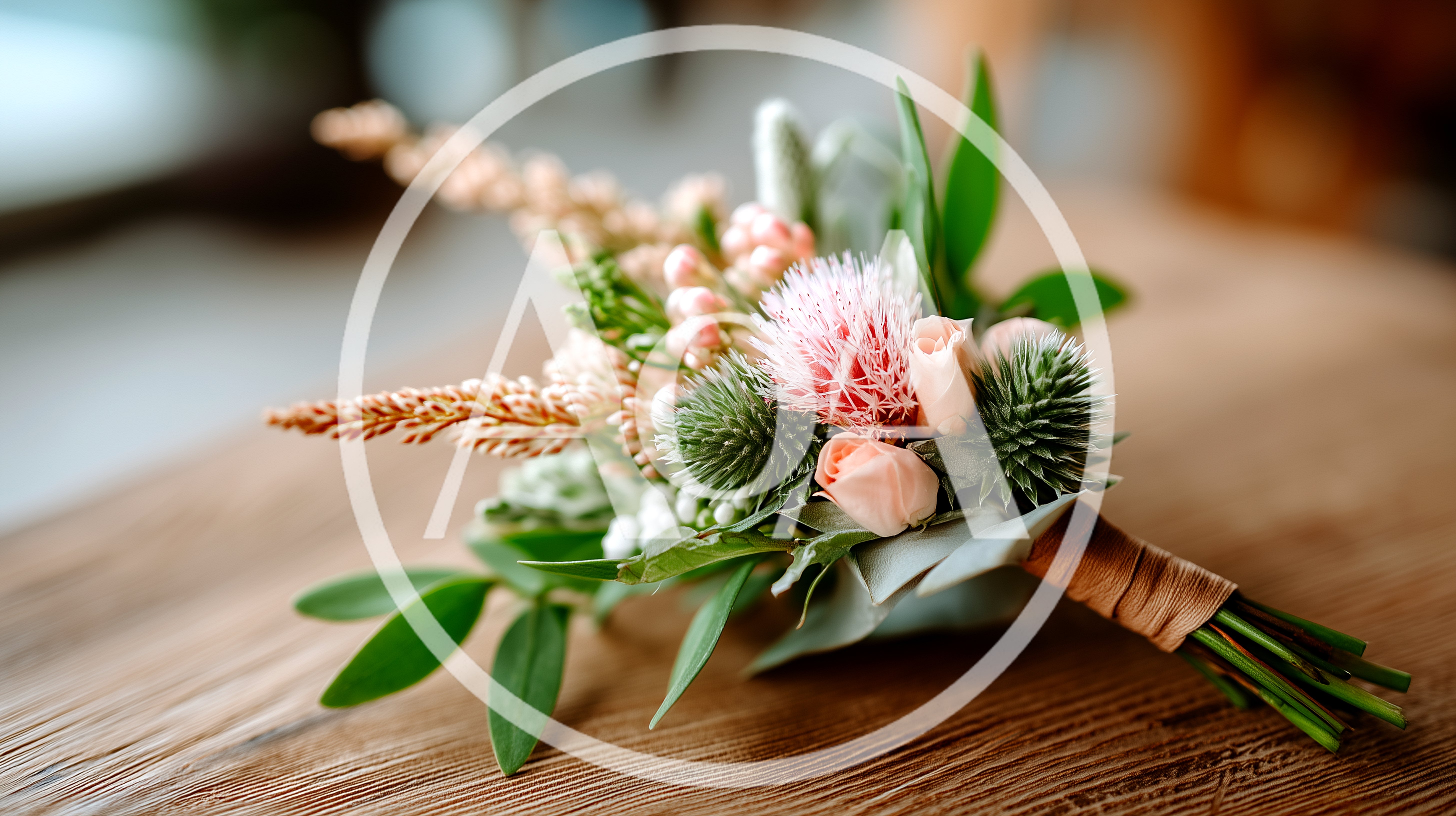 Wedding Boutonniere With Pink Flowers And Greenery