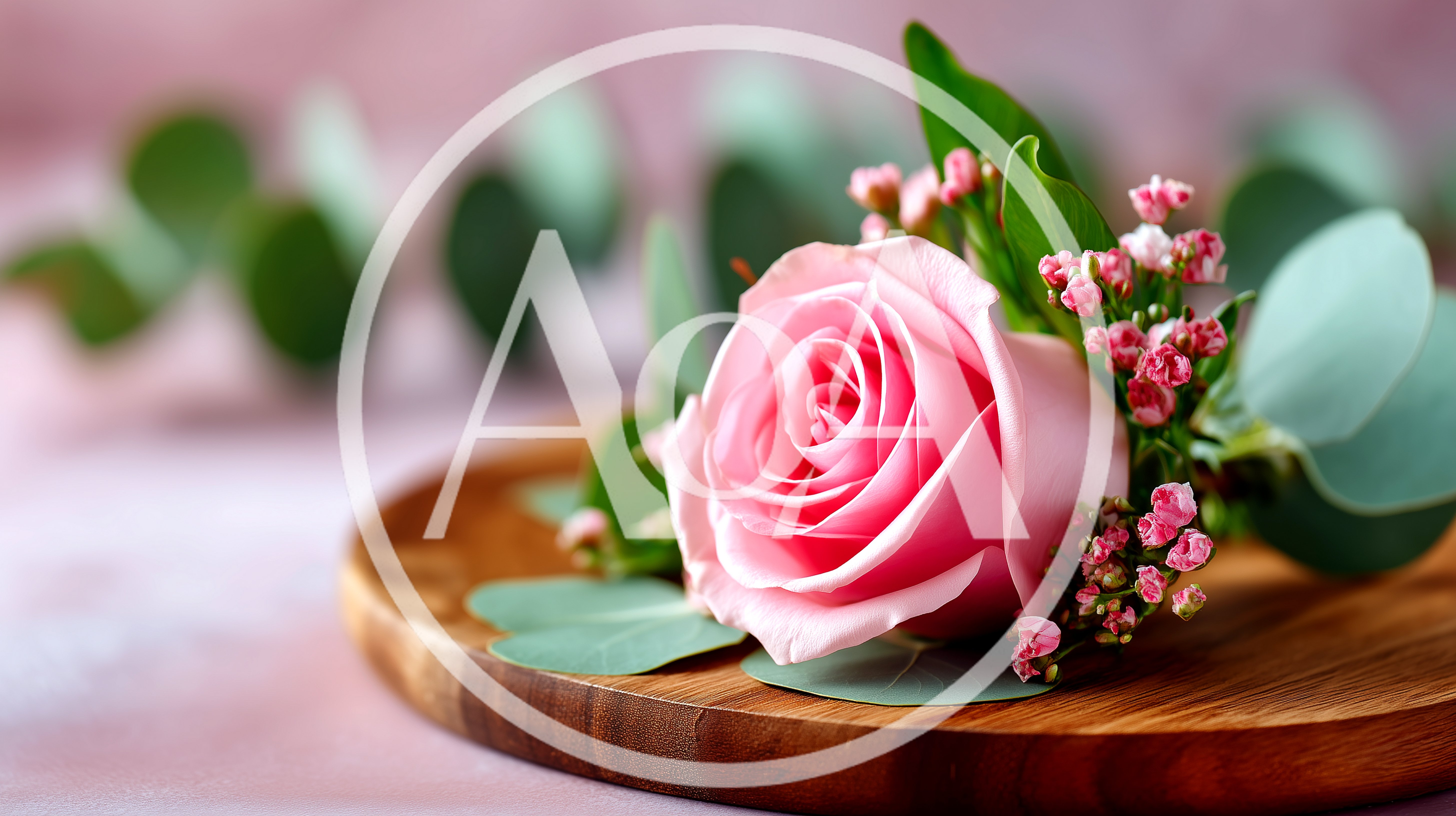 Pink Rose Boutonniere on a Wooden Plate