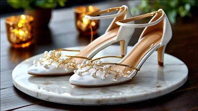 Elegant White Bridal Heels With Pearl Embellishments