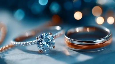 Close Up Of Wedding Rings On A Textured Surface