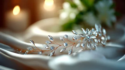Elegant Bridal Tiara Resting On Soft Silk Fabric