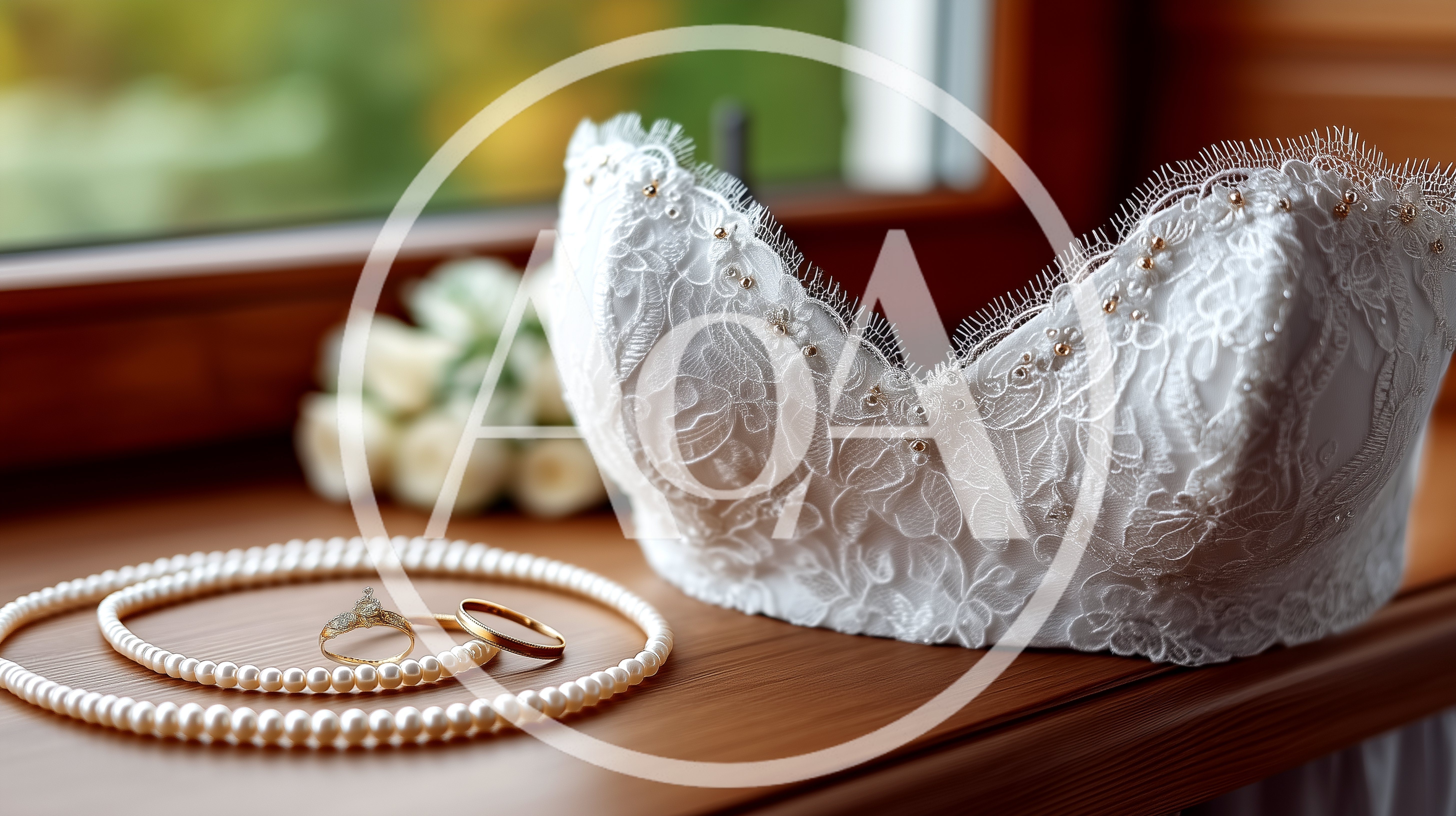 Wedding Dress Bodice With Pearl Necklace And Rings