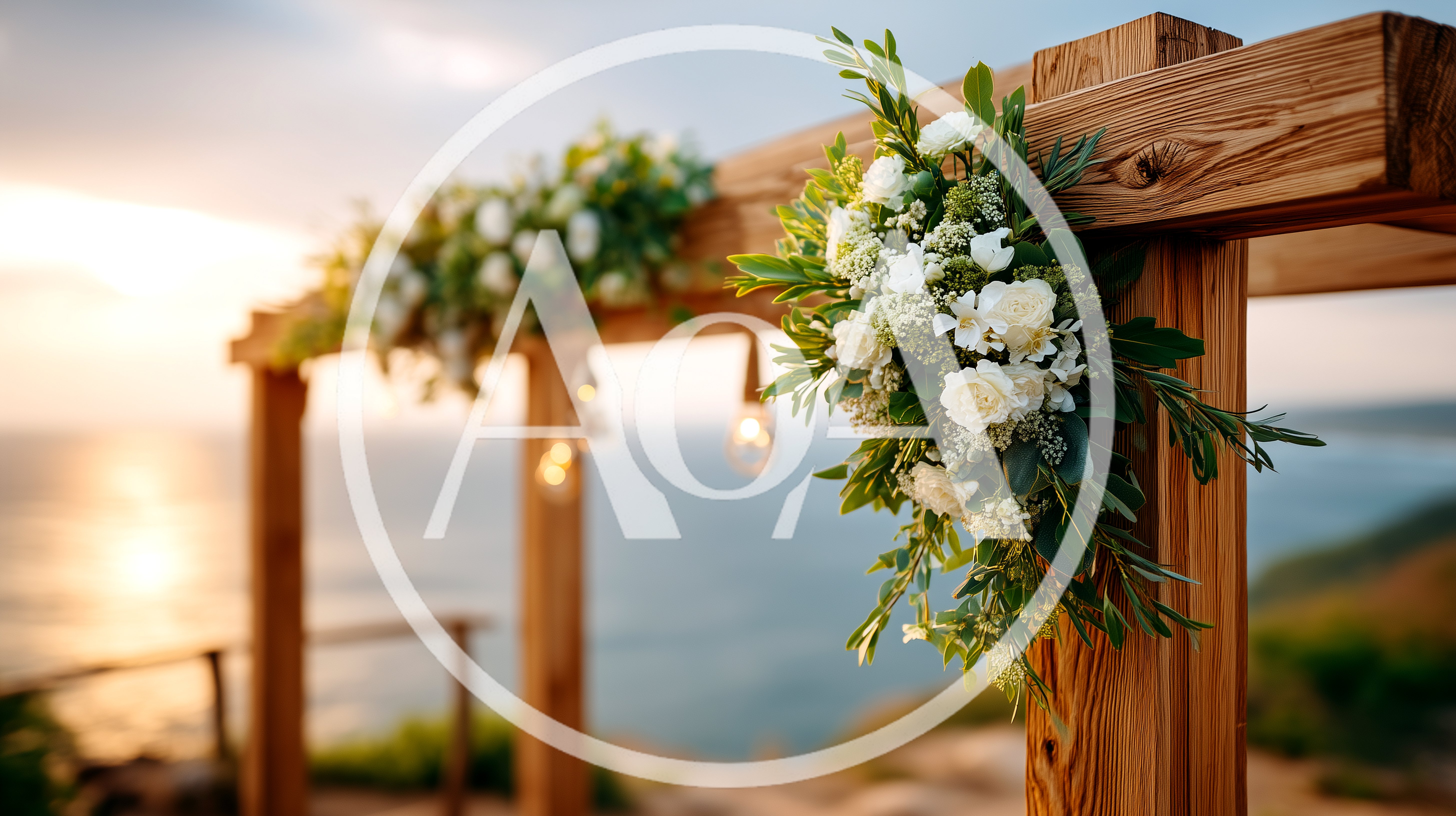 Wooden Wedding Arch Decorated With White Flowers