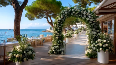 Floral Wedding Archway Overlooking The Mediterranean Sea