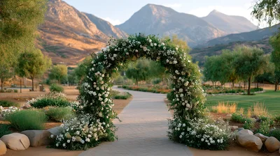 Floral Wedding Archway On A Scenic Outdoor Path
