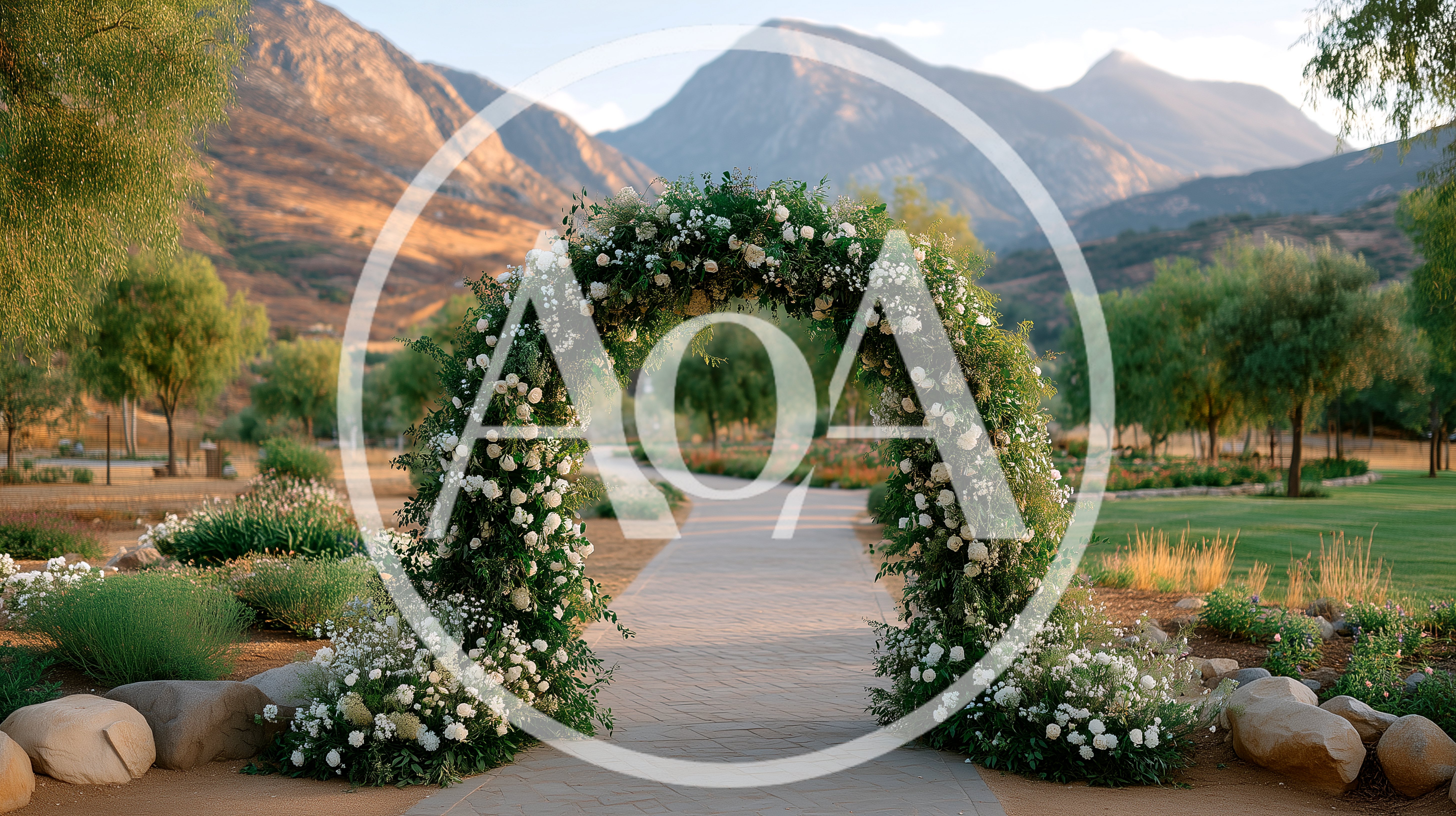 Floral Wedding Archway On A Scenic Outdoor Path