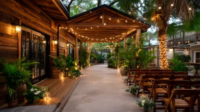 Outdoor Wedding Ceremony Venue With String Lights