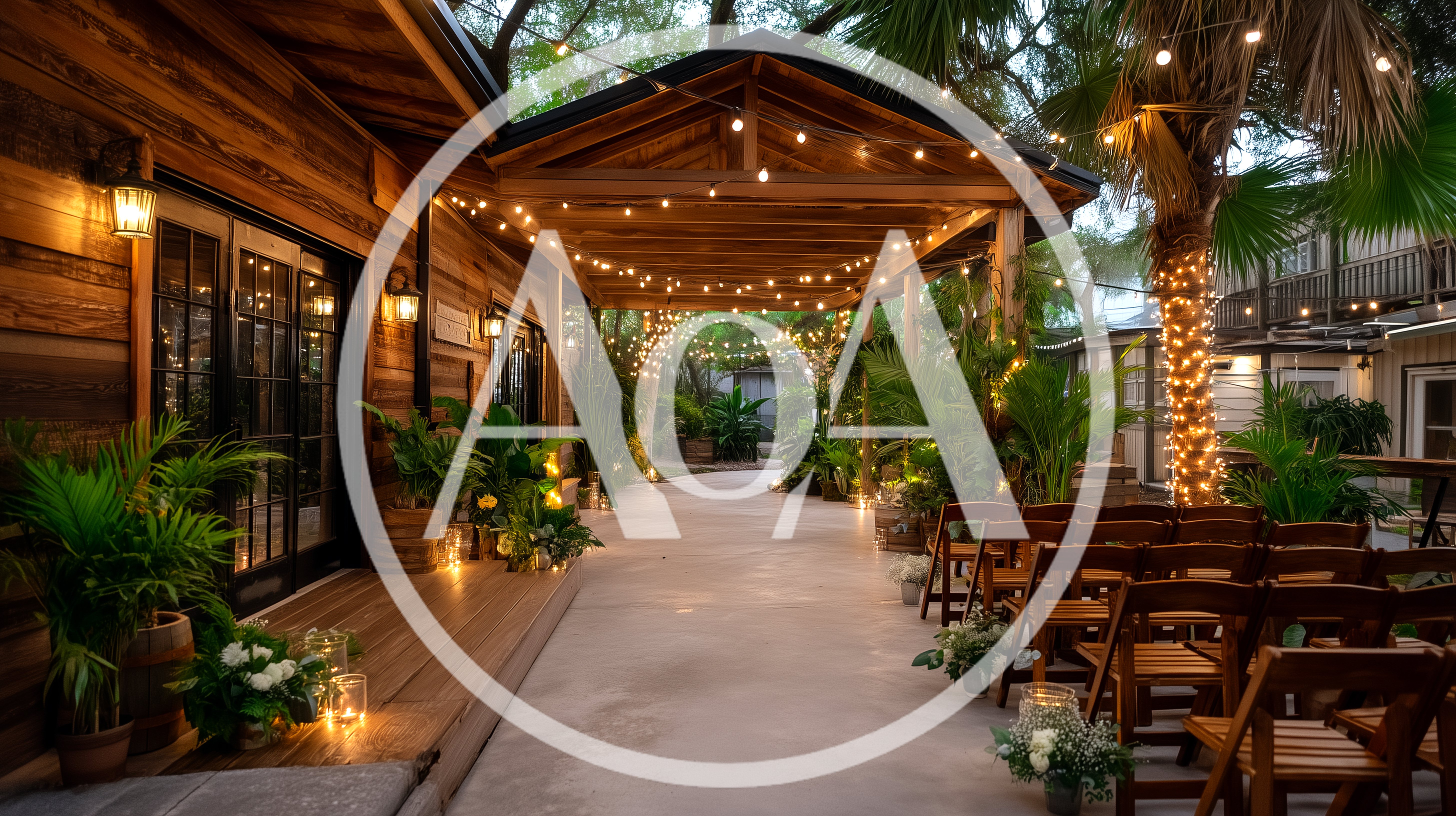 Outdoor Wedding Ceremony Venue With String Lights