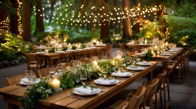 Outdoor Wedding Reception Tables In A Forest