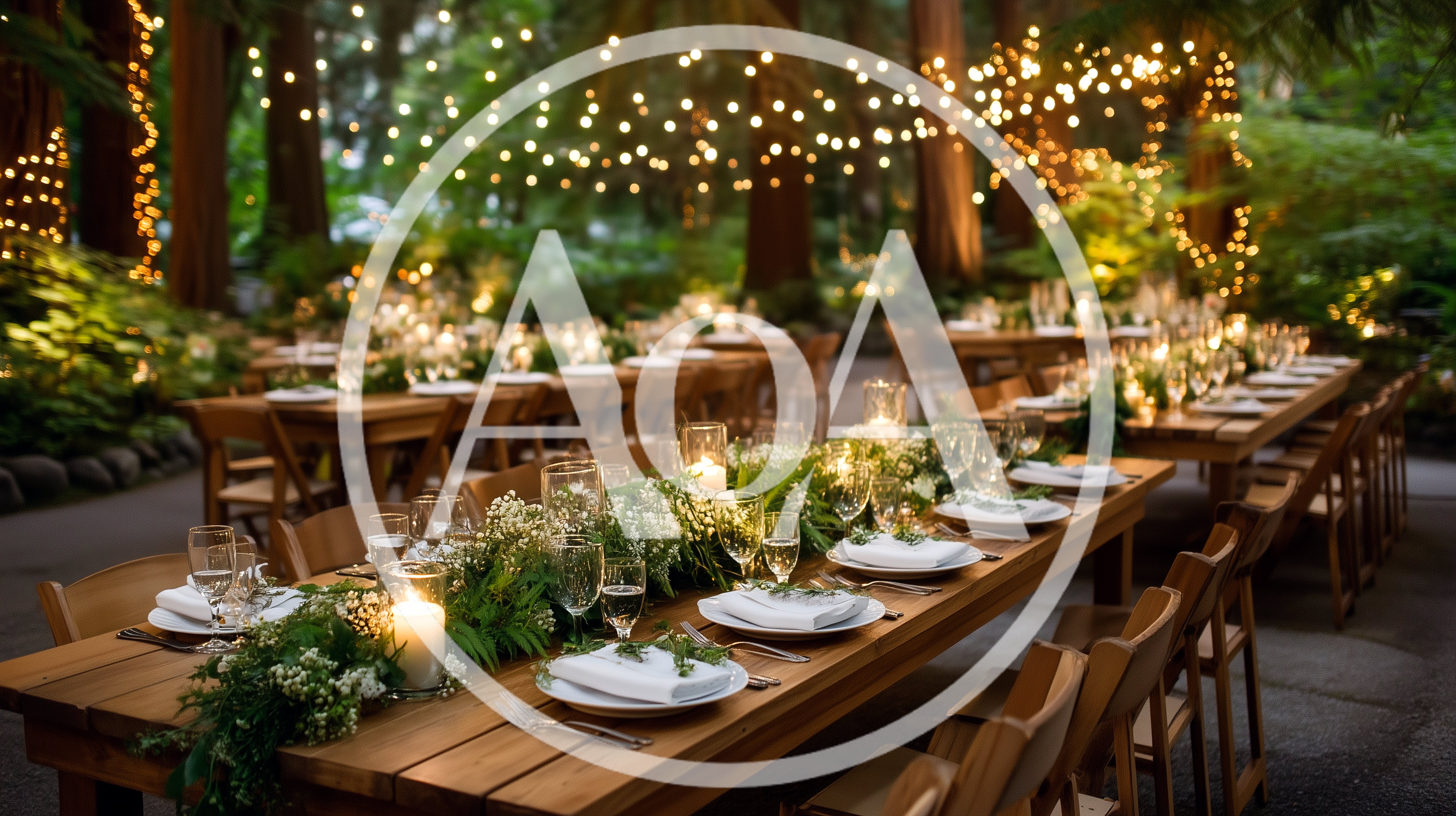 Outdoor Wedding Reception Tables In A Forest