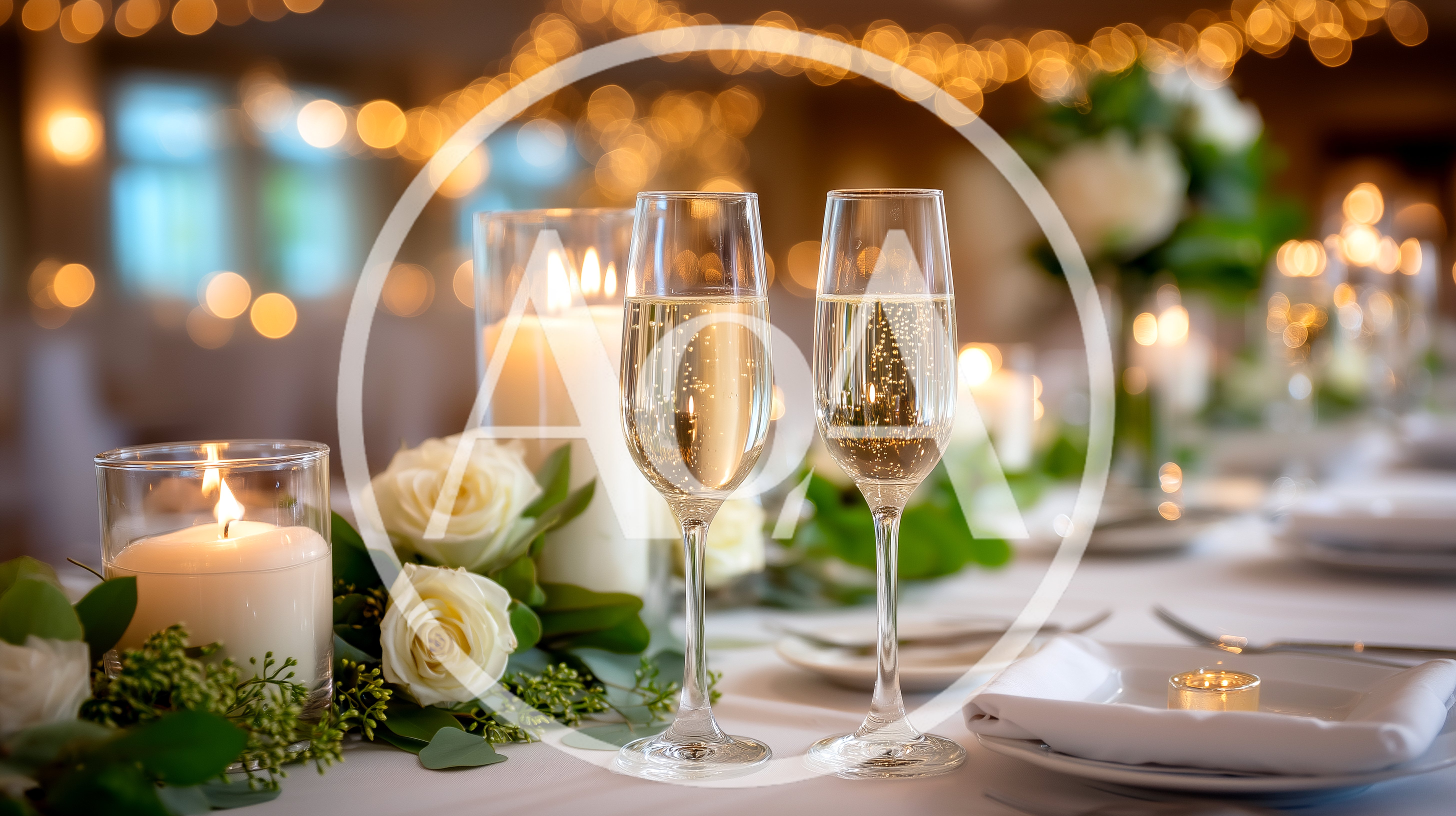 Elegant Wedding Table Setting With Champagne Flutes