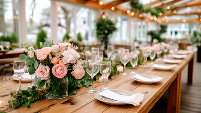 Elegant Wedding Reception Table Setting With Floral Centerpiece
