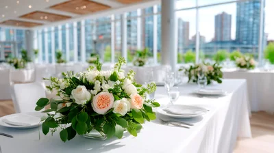 Elegant Wedding Reception Table Setting With Floral Centerpiece