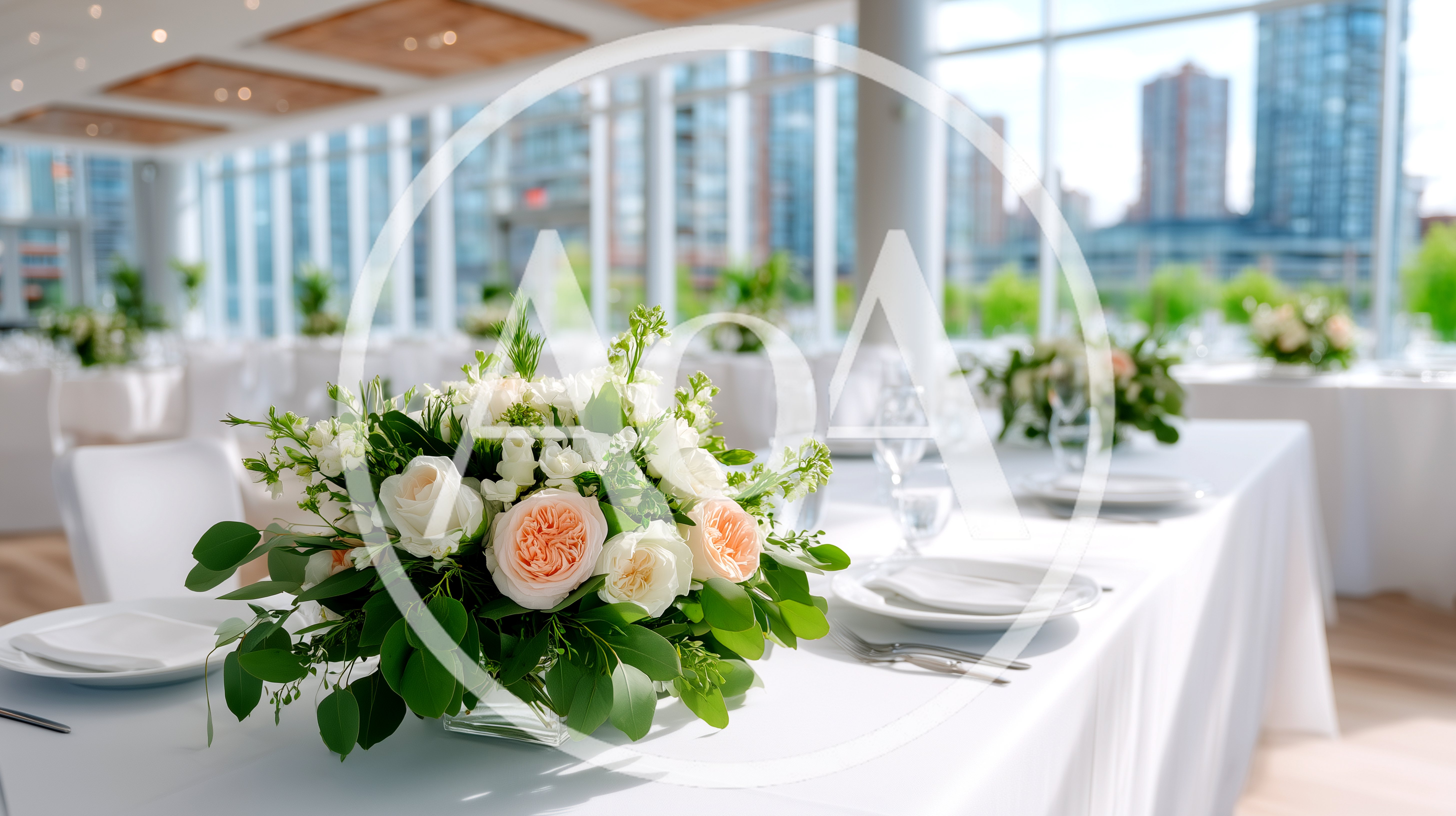 Elegant Wedding Reception Table Setting With Floral Centerpiece