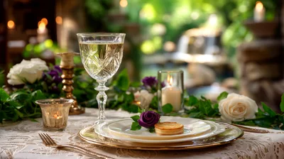 Romantic Table Setting With Wine And Candlelight