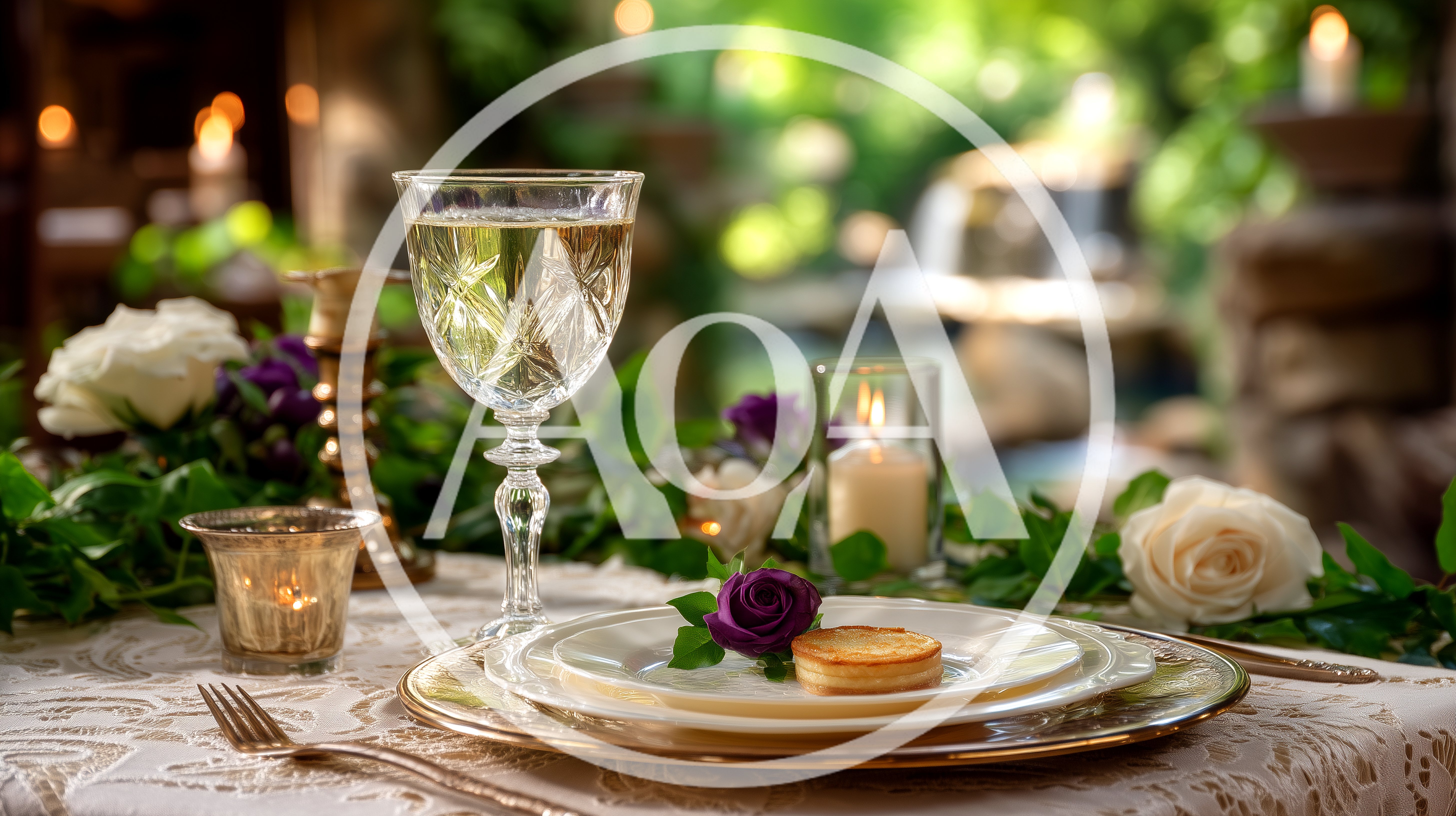 Romantic Table Setting With Wine And Candlelight