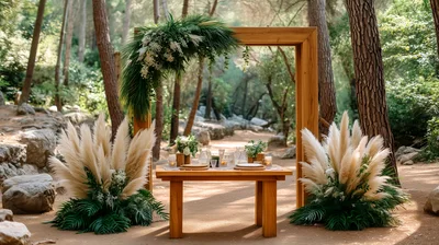 Outdoor Wedding Ceremony Setup In A Forest