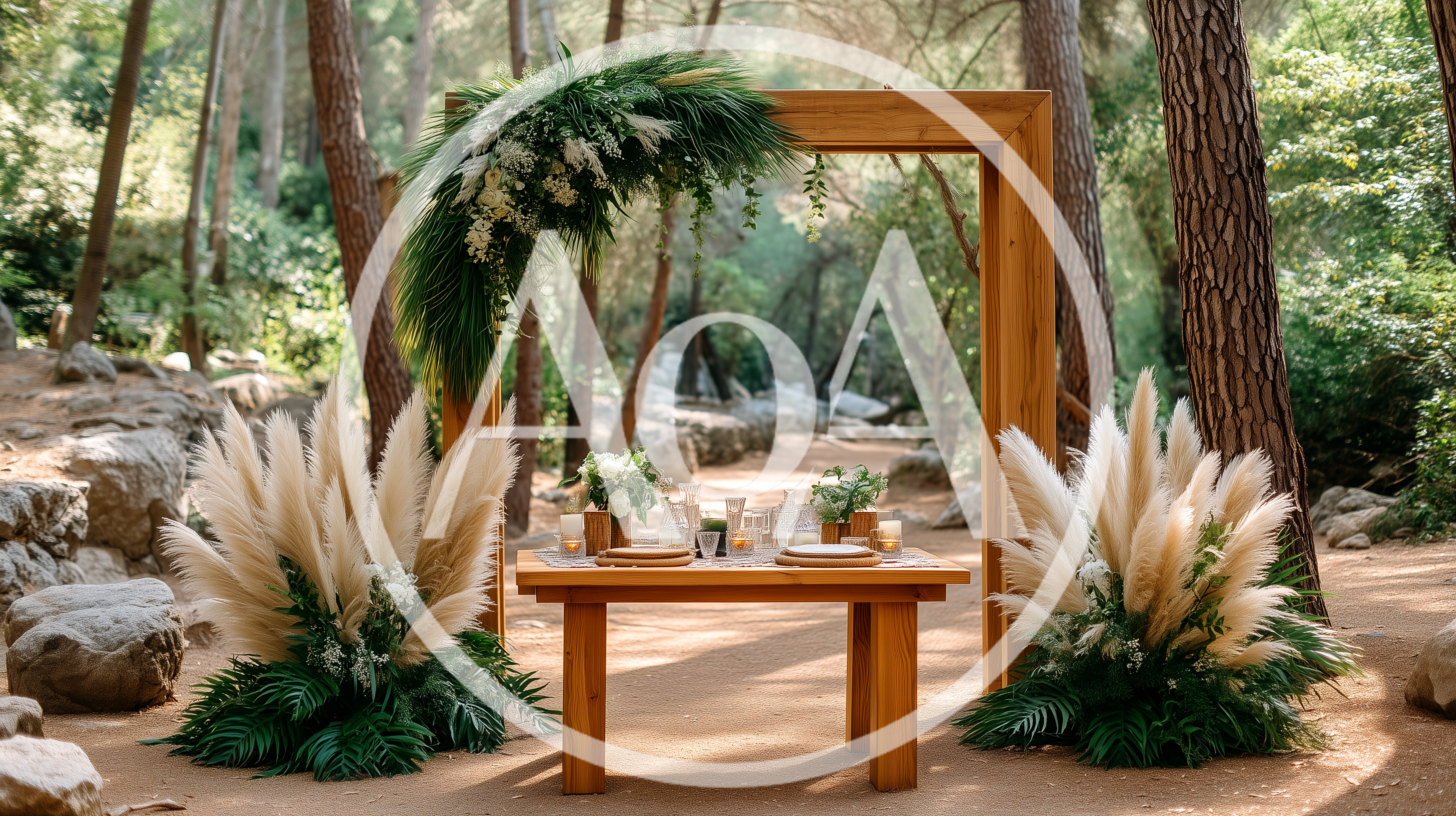 Outdoor Wedding Ceremony Setup In A Forest