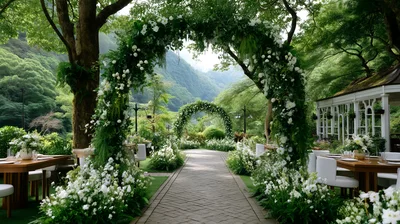Outdoor Wedding Ceremony Venue With Floral Arches