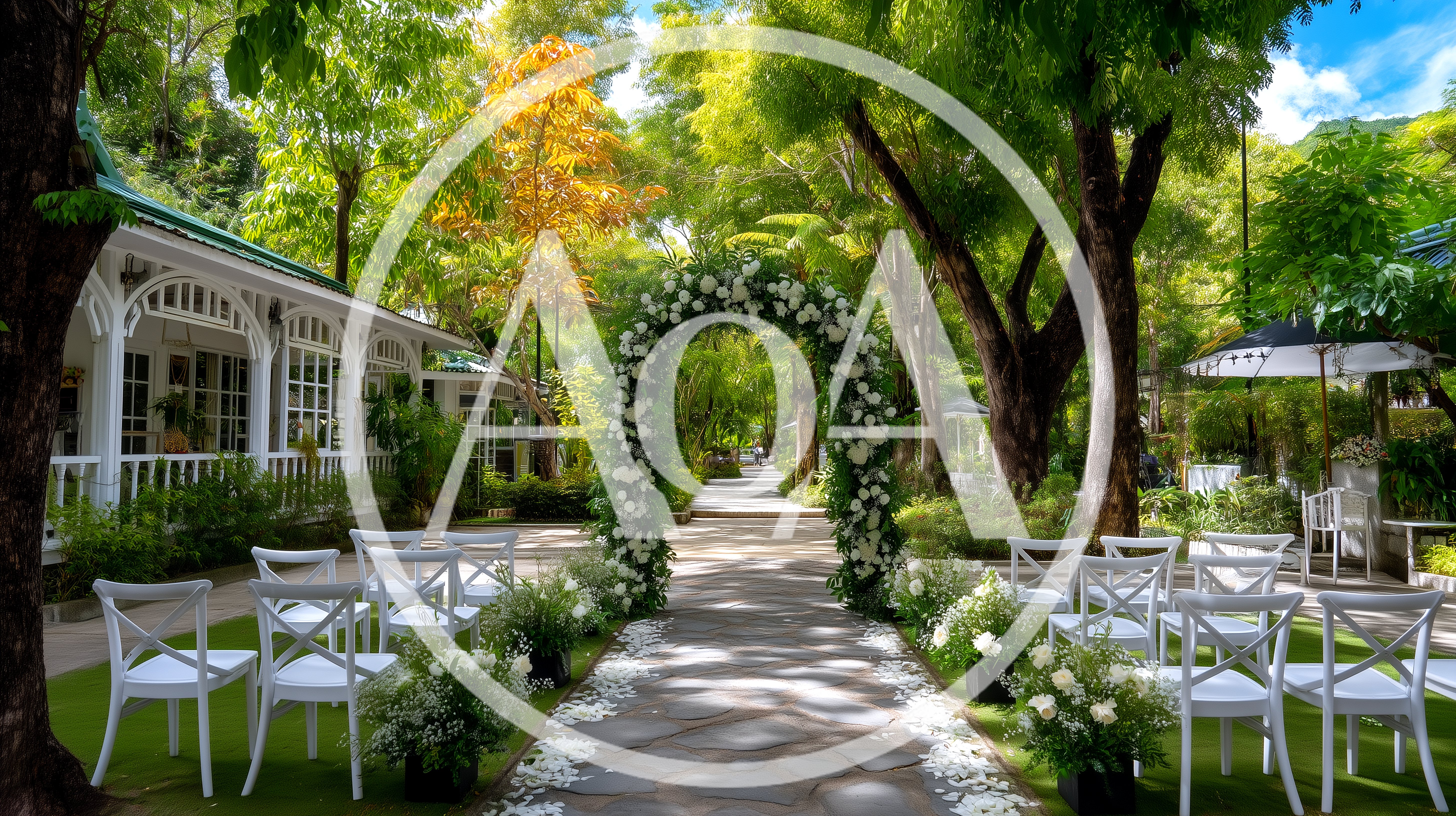 Outdoor Wedding Ceremony Setup In A Lush Garden