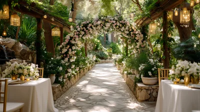 Outdoor Wedding Ceremony Aisle With Floral Archway