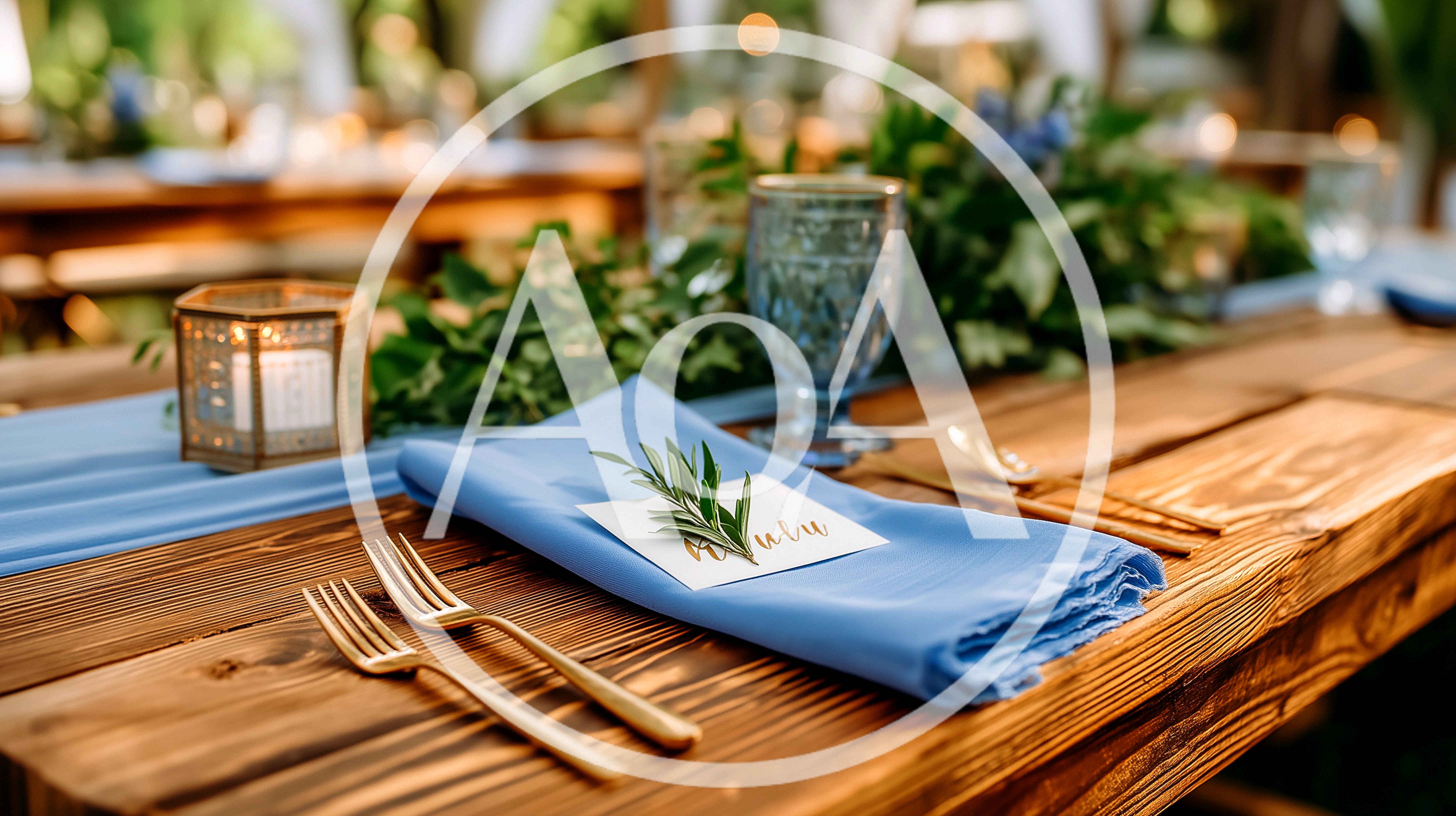 Elegant Wedding Table Setting With Blue Napkin
