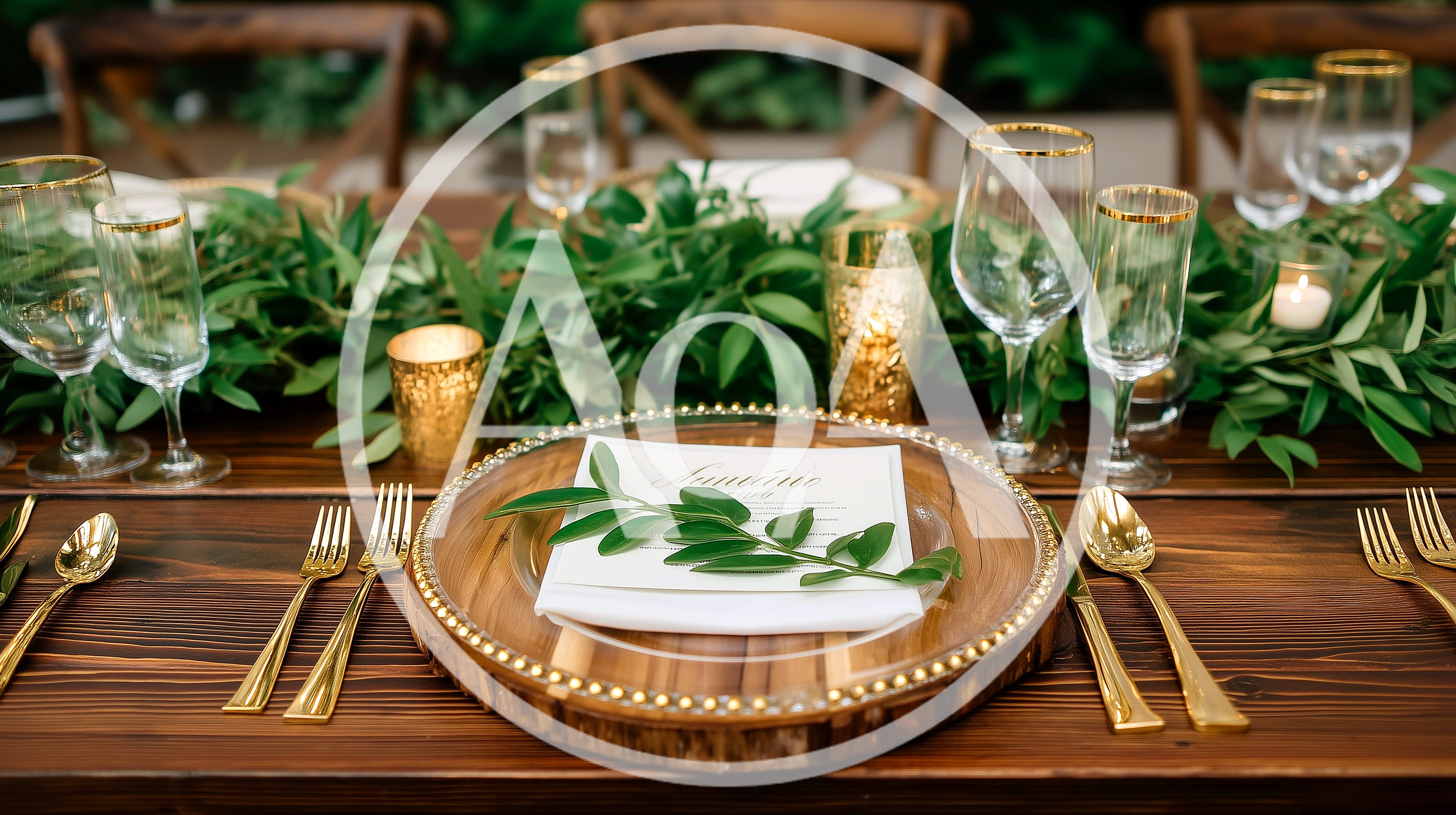 Elegant Wedding Table Setting With Greenery And Gold Accents