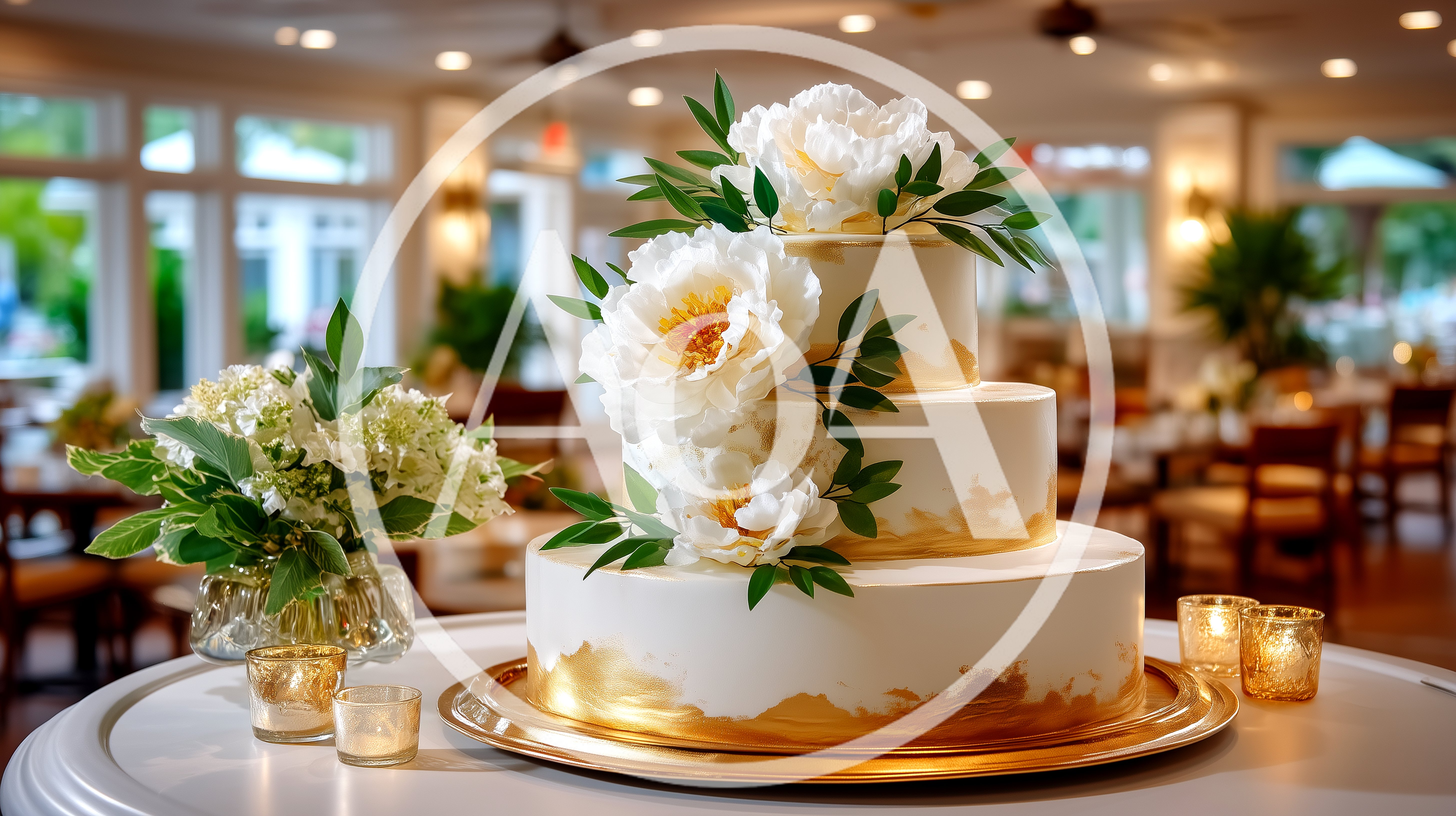 Three Tier Wedding Cake With Gold Accents