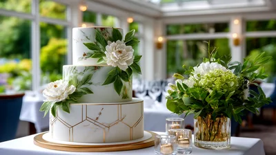 Three Tier Wedding Cake With Floral Decorations