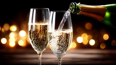 Champagne Being Poured Into Flute Glasses