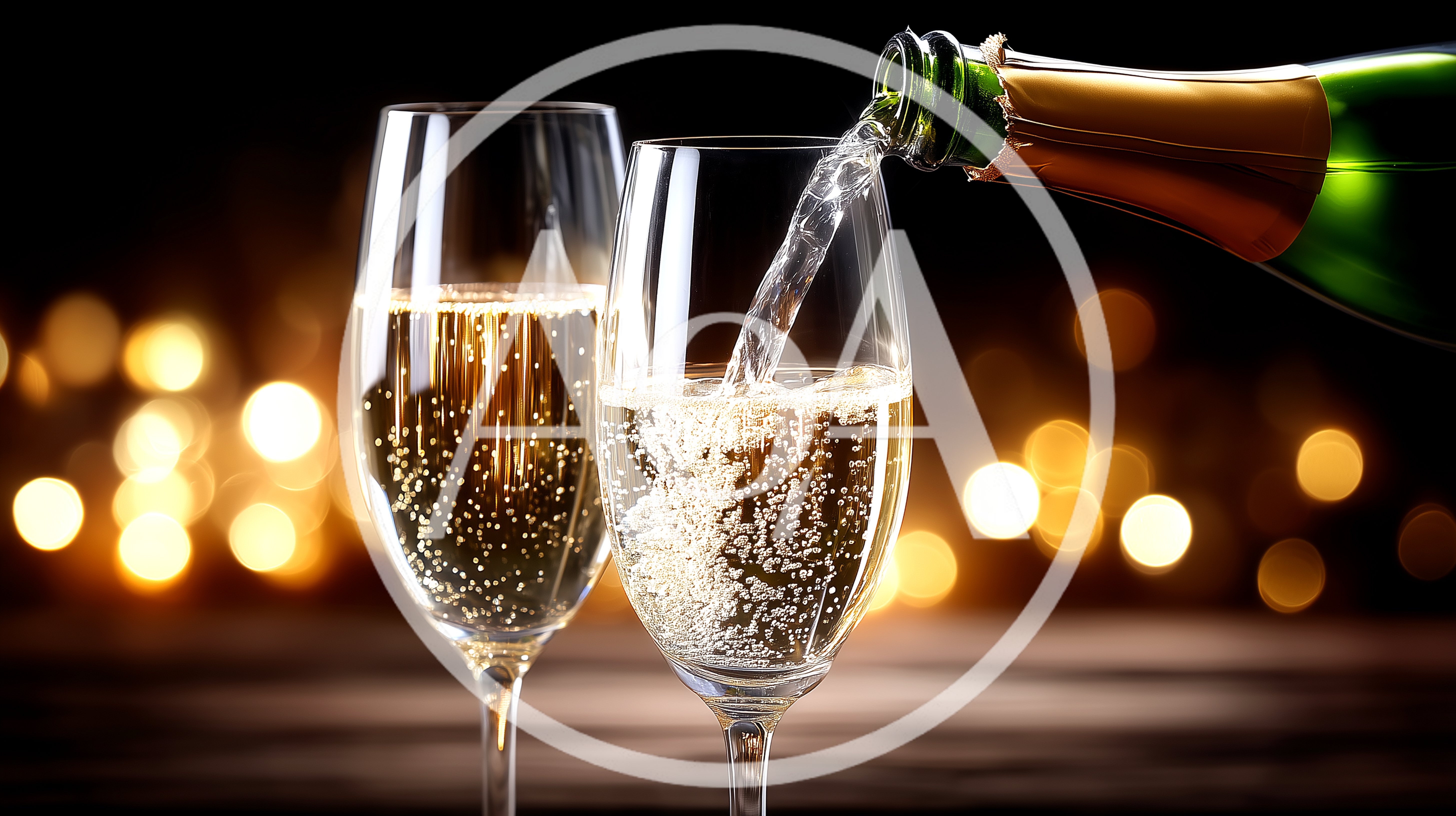 Champagne Being Poured Into Flute Glasses