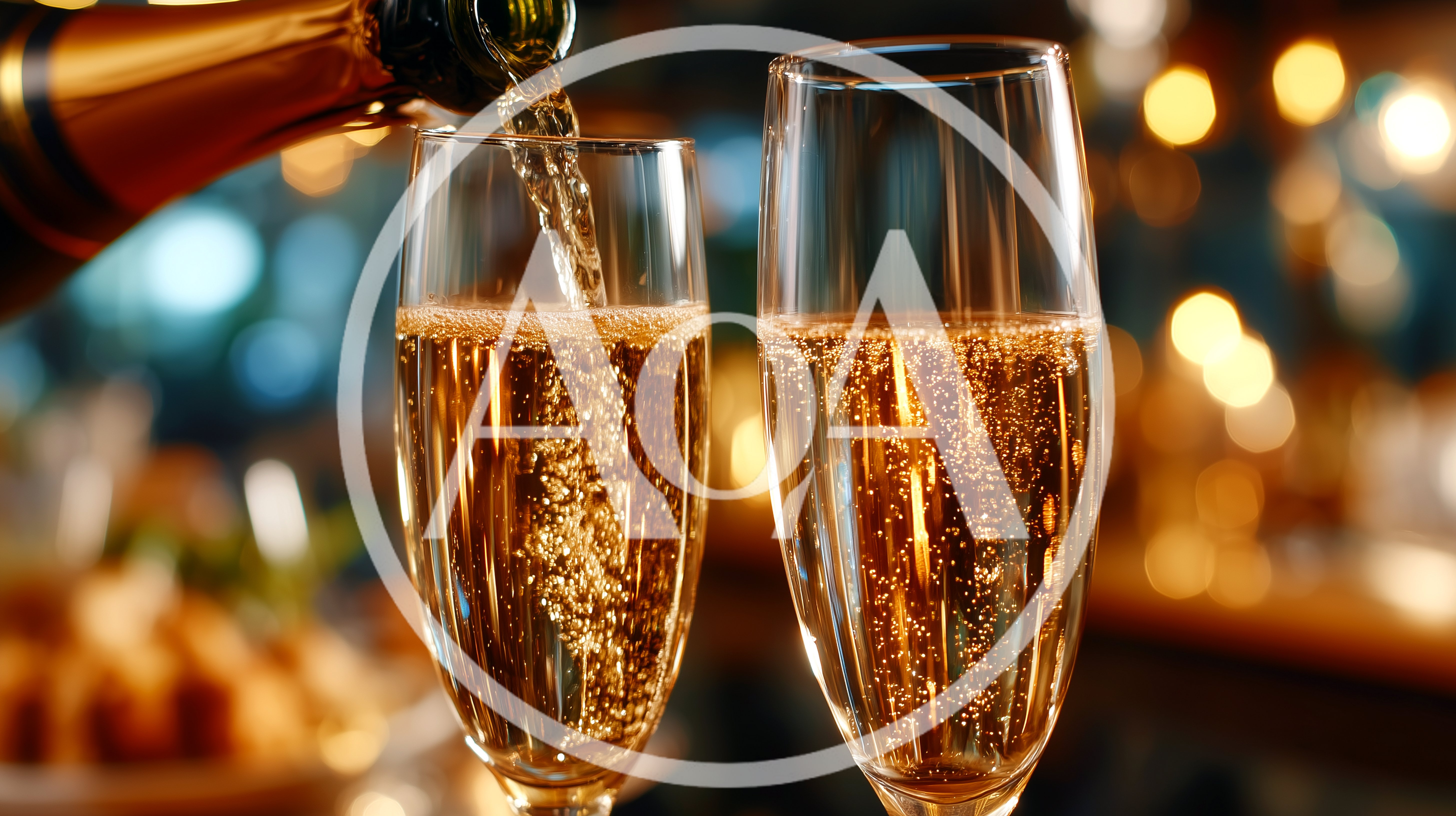 Champagne Being Poured Into Flute Glasses