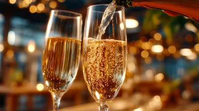 Pouring Sparkling Wine Into Champagne Flutes