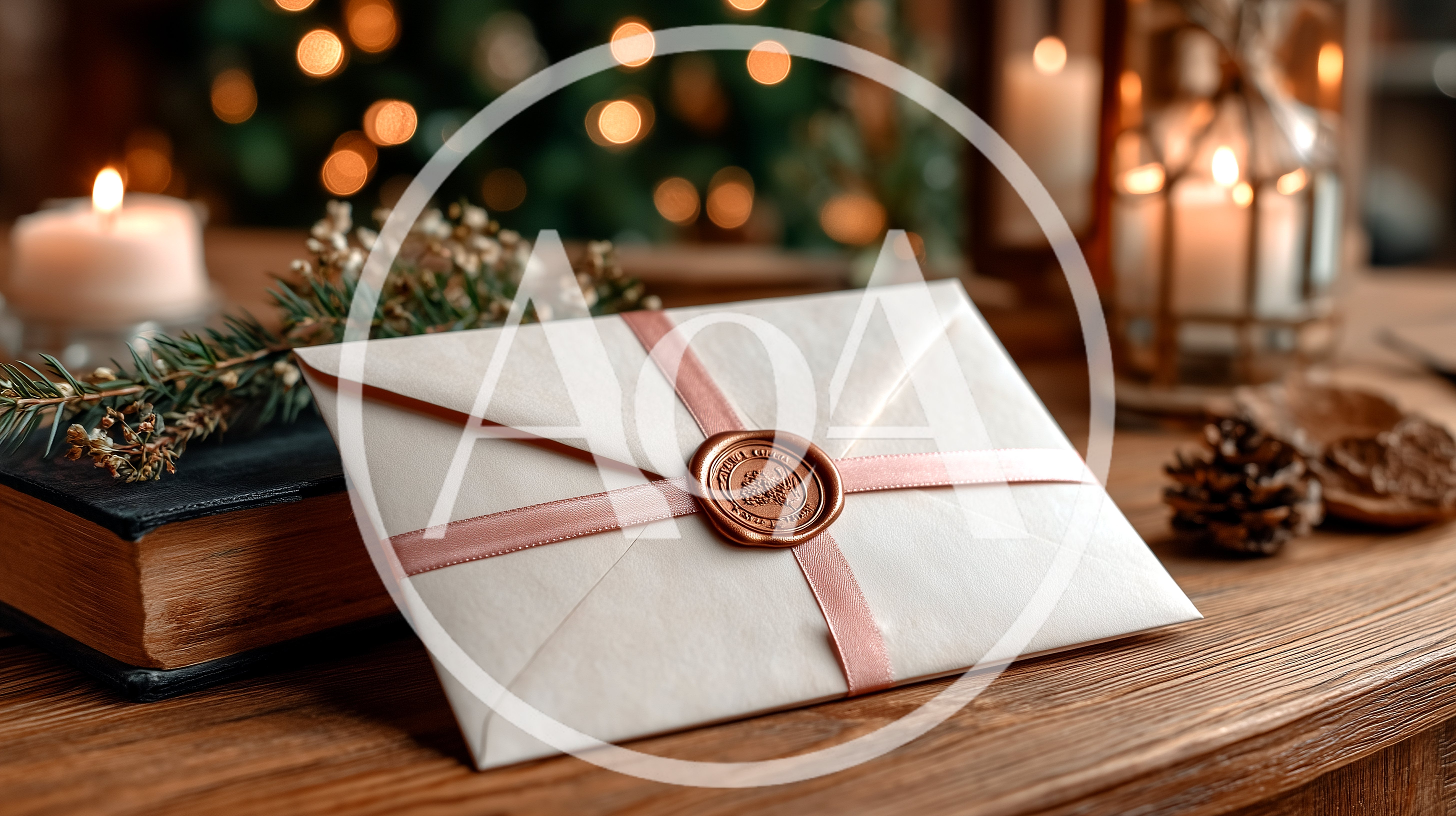 Elegant Envelope With Wax Seal On Wooden Table