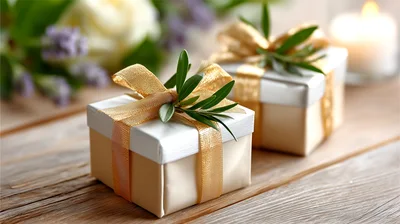 Two Elegant Gift Boxes With Gold Ribbons