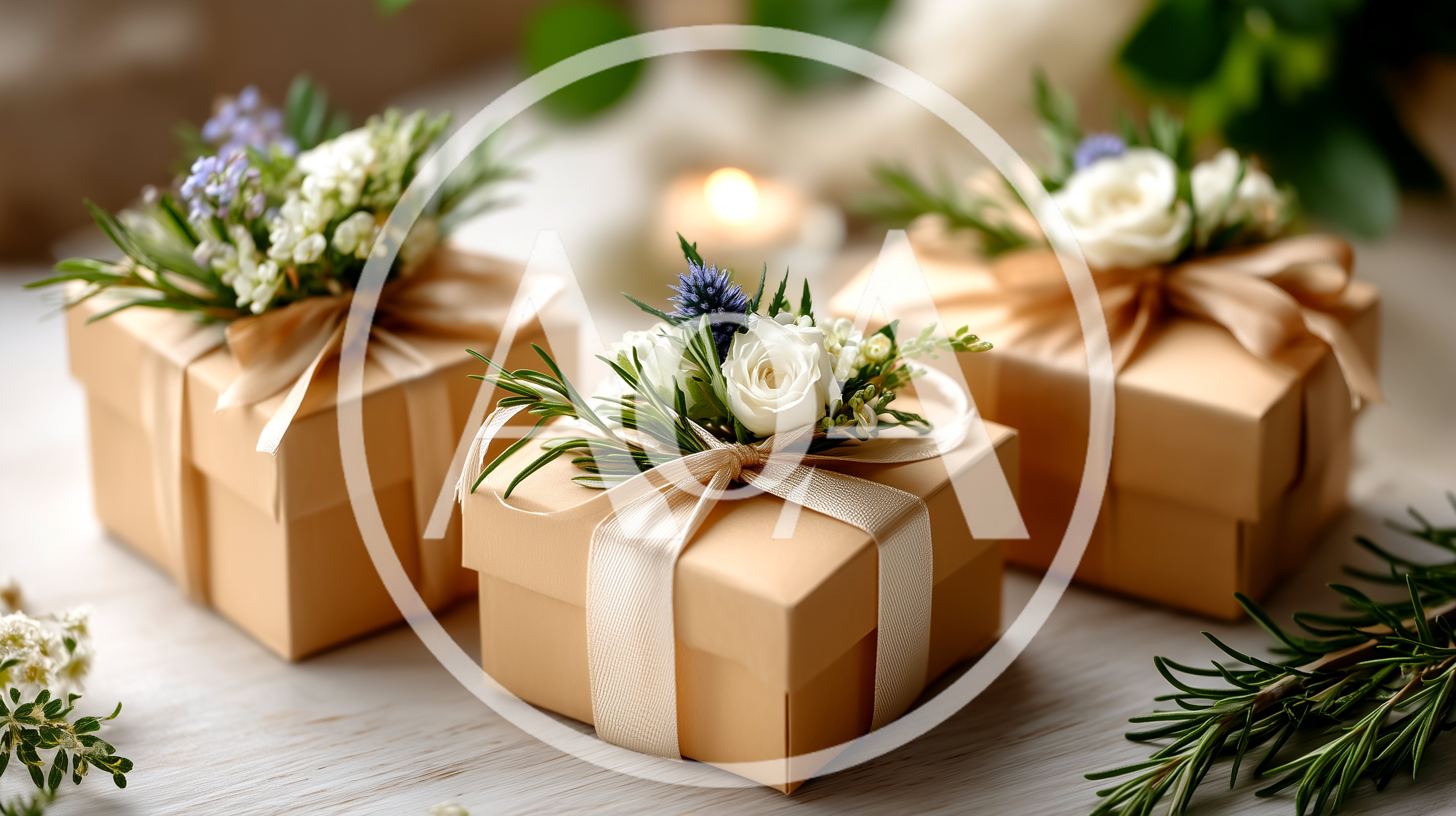 Three Elegant Gift Boxes Decorated With Fresh Flowers