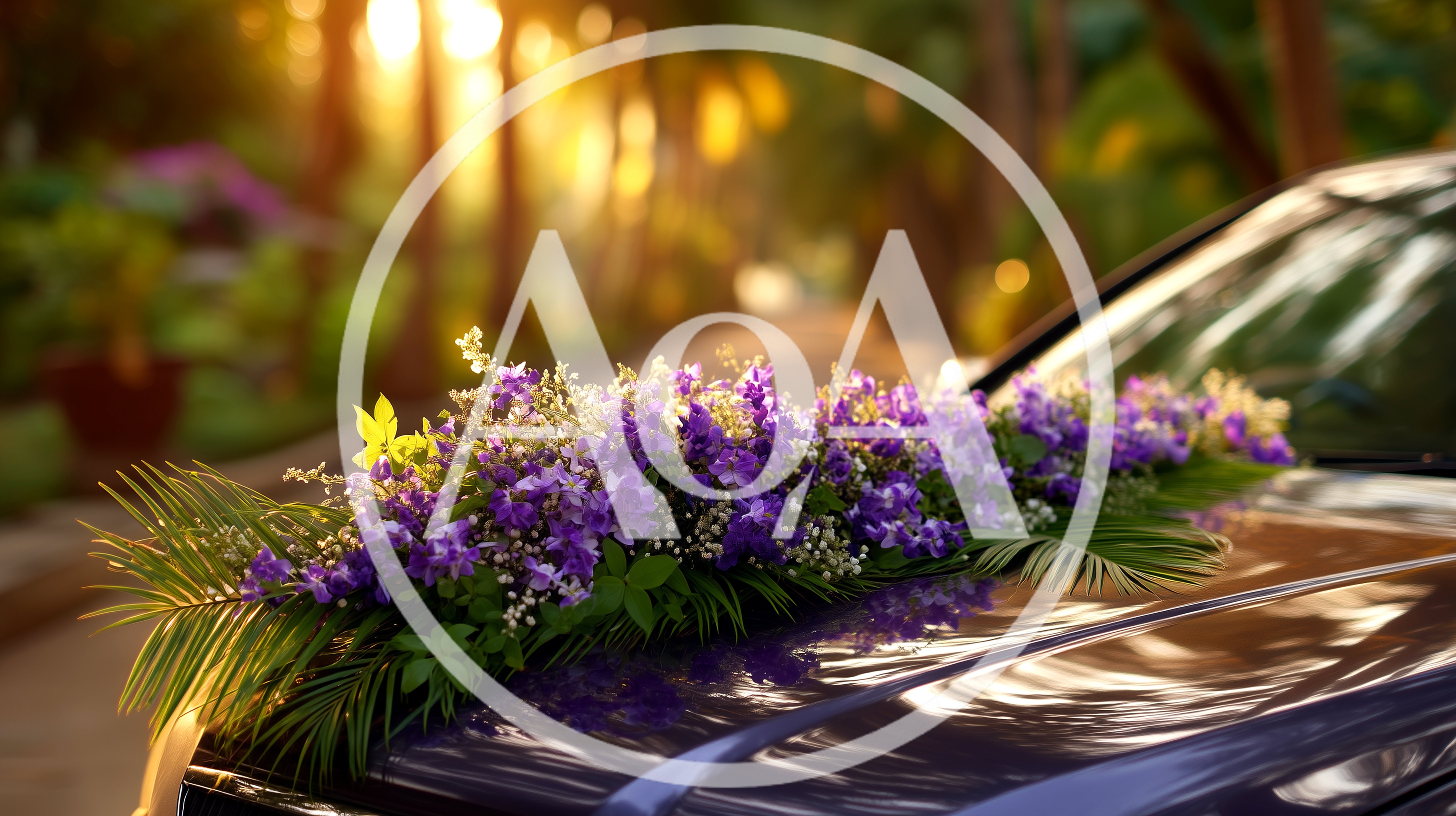 Wedding Car Decorated With Purple Flowers