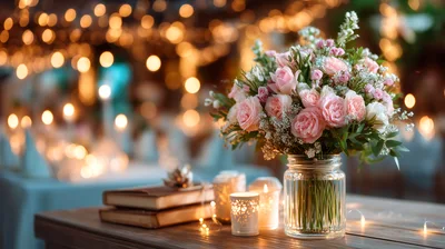 Romantic Wedding Table Centerpiece With Flowers And Candles