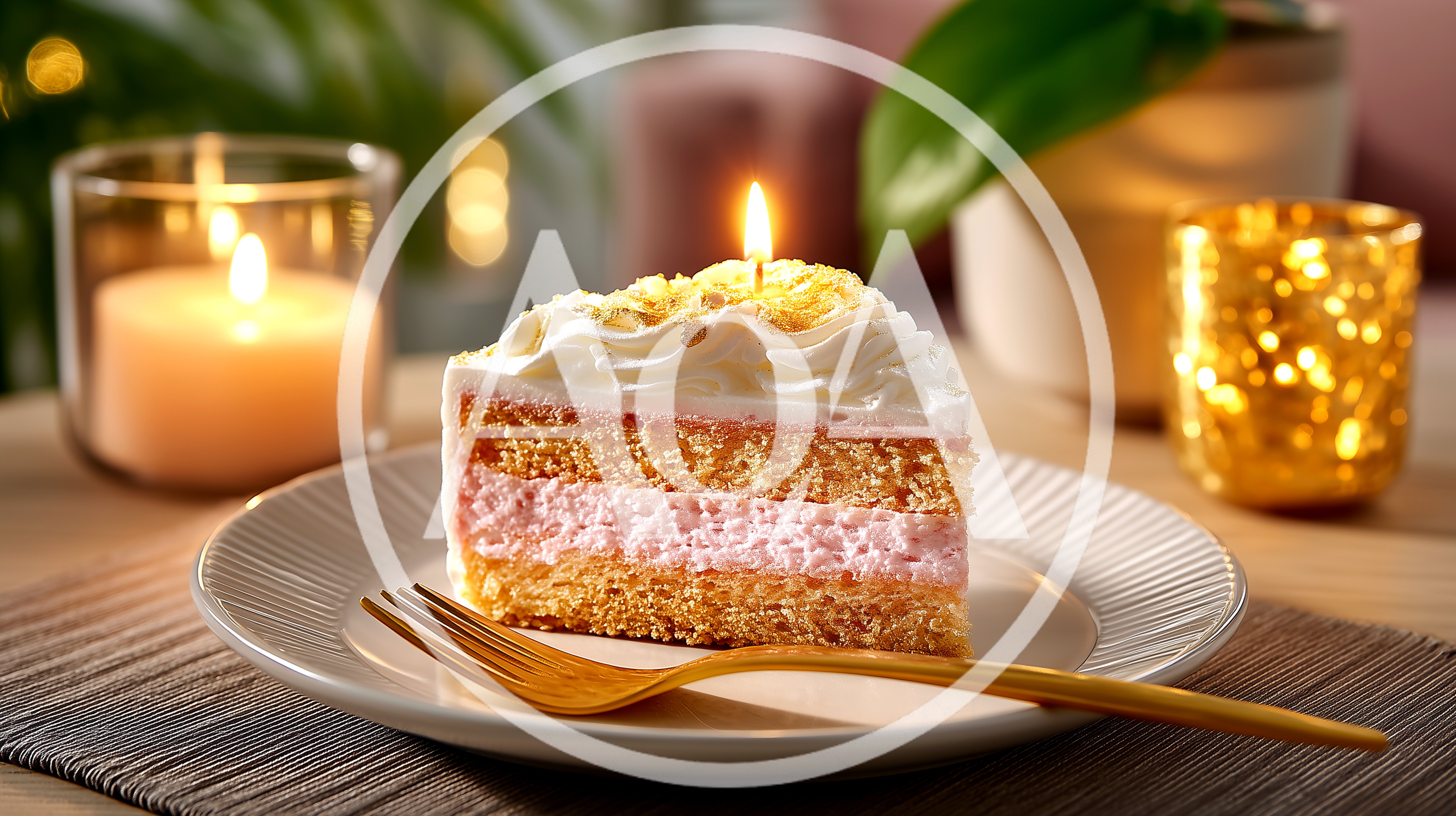 Single Slice Of Birthday Cake With Lit Candle