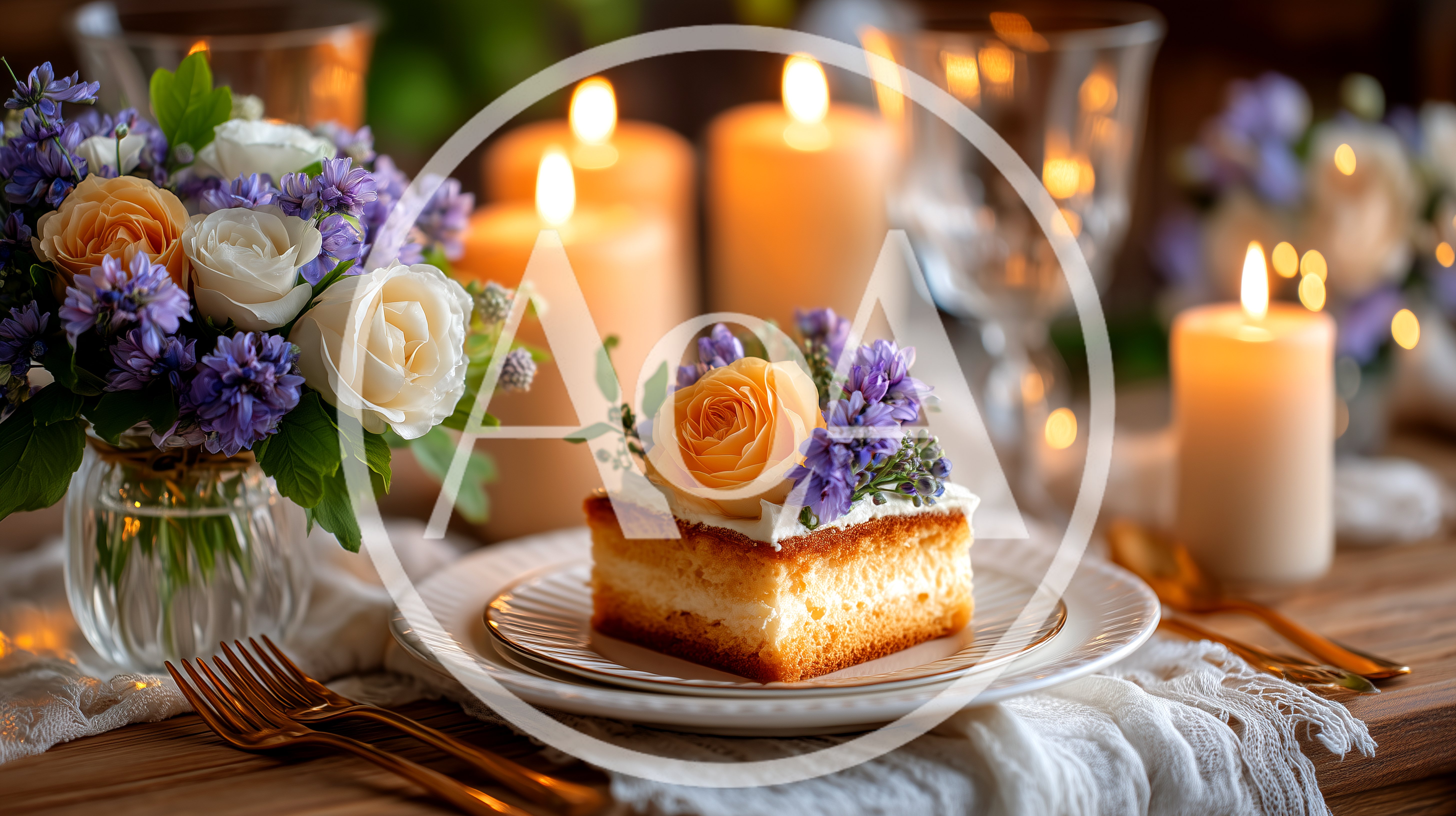 Elegant Dessert Plate With Floral Decoration And Candles