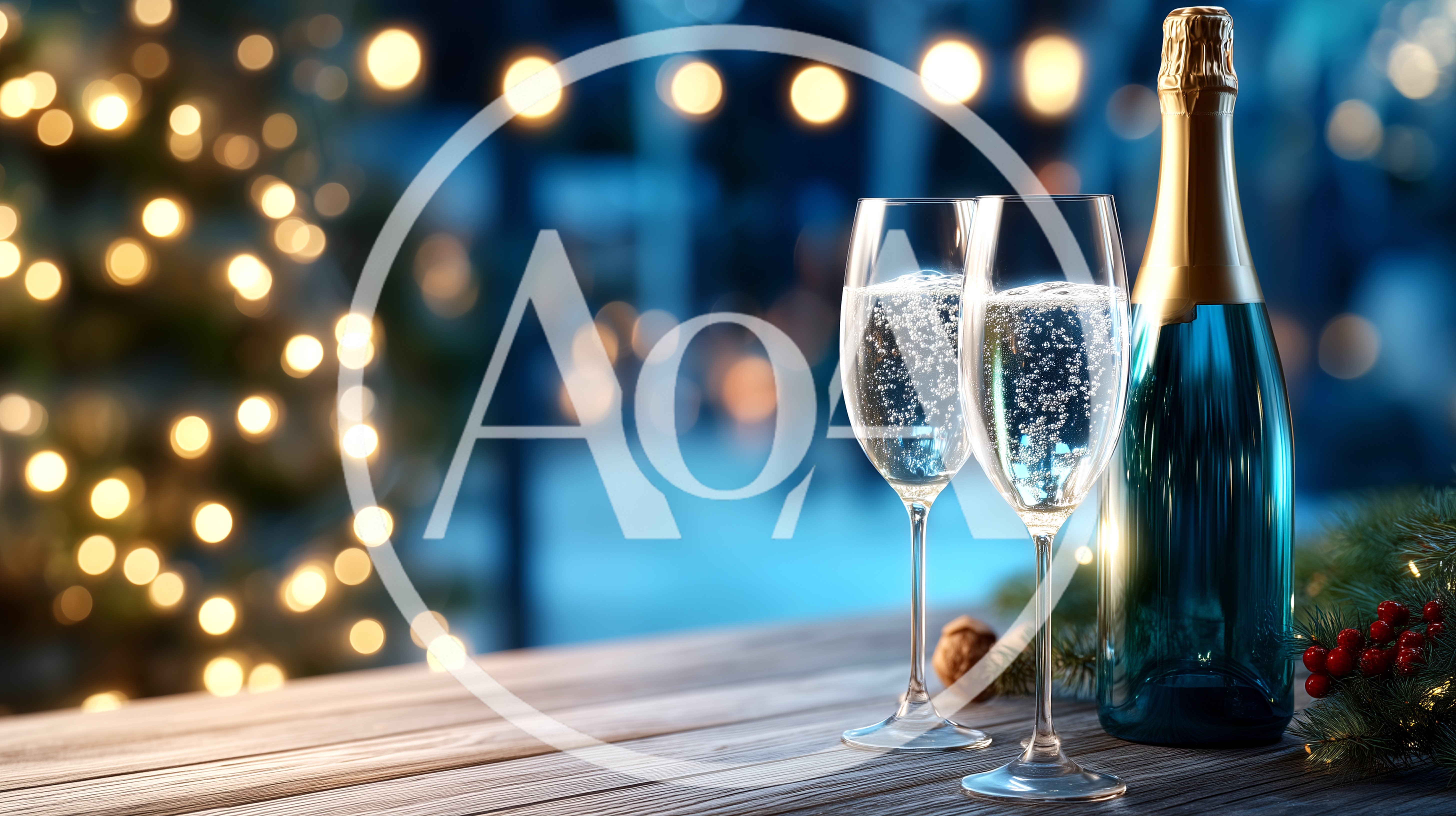 Champagne Glasses And Bottle On A Festive Table
