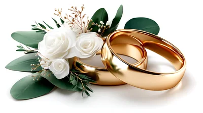 Two Golden Wedding Rings With White Roses
